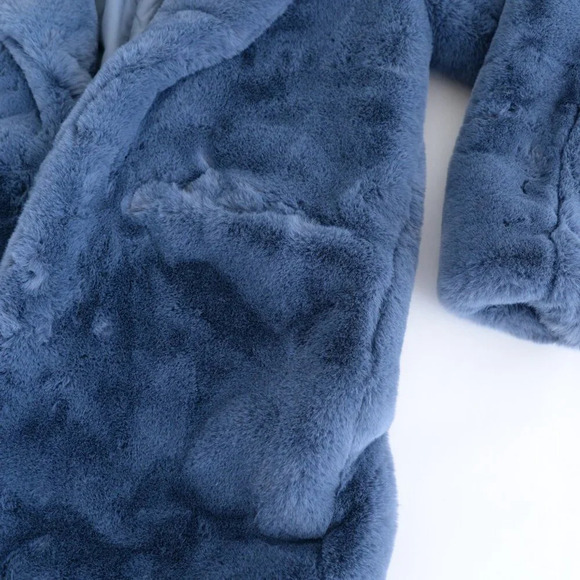 APPARIS  Stella Blue-Grey Faux Fur Lapel Teddy Winter Coat Cozy Thick Jacket S - Picture 6 of 15